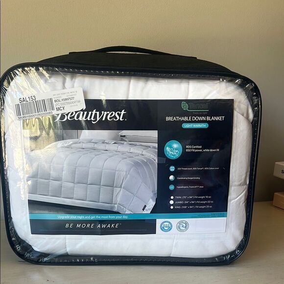 New Beautyrest Tencel & Cotton Breathable Down Blanket Jumbo Queen Light Warmth - Picture 2 of 9